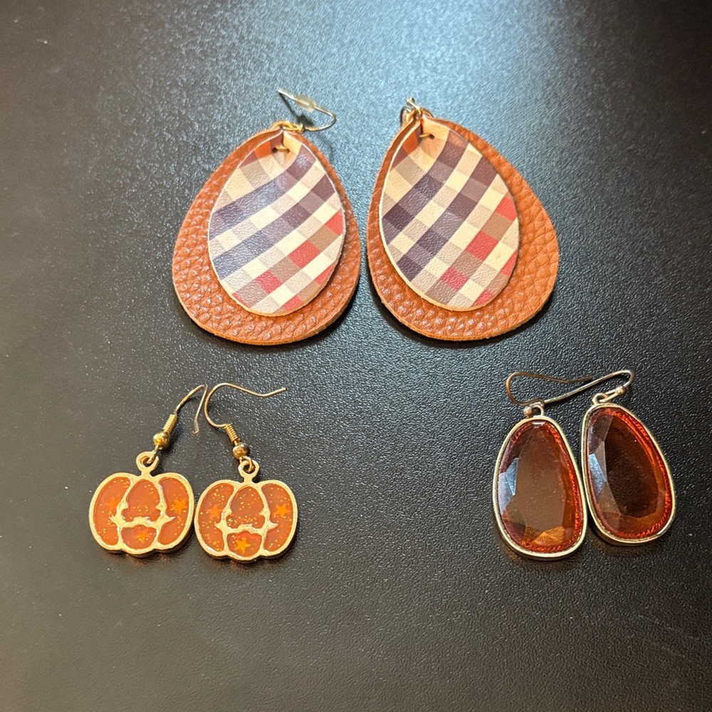 Plaid and Pumpkin Earring Set